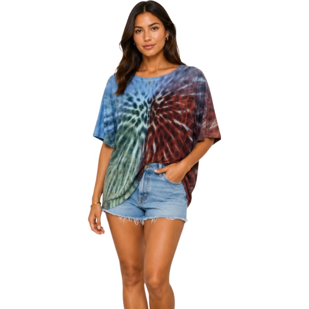 NALLY & MILLIE Tie-Dye Tunic Top Vibrant Color Unique Print Size Small